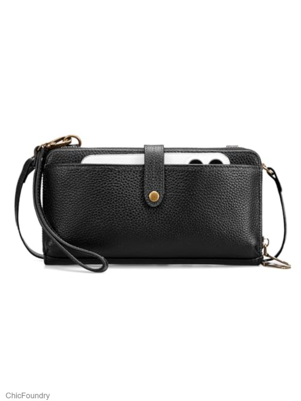 Genuine Leather Crossbody Wallet Wristlet RFID 6 Card Slots Phone Pocket